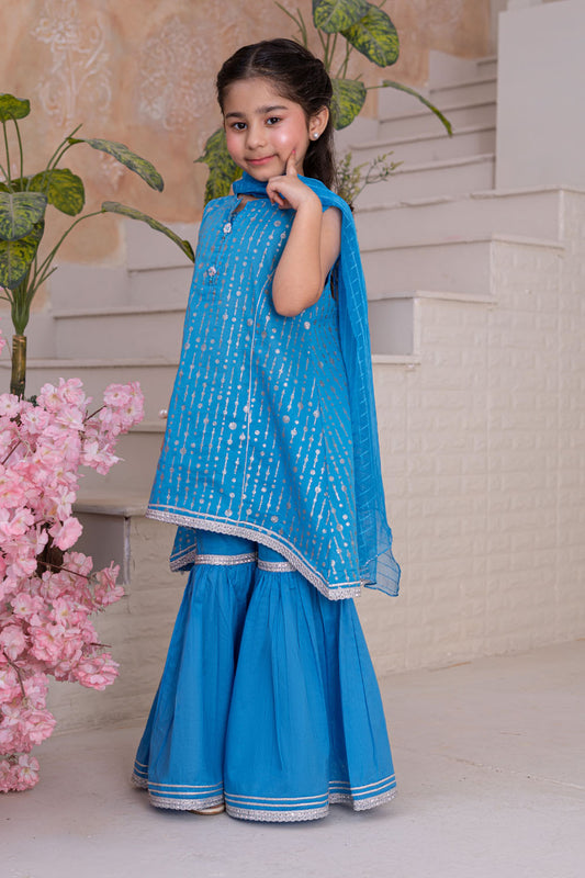 3 Piece Cotton Tunic with Gharara for Girls Festive Wear K-MG-001