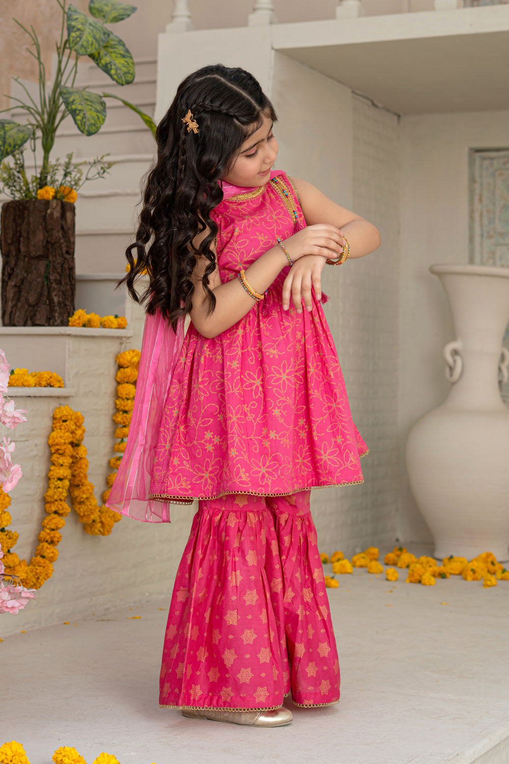 3 Piece Cotton Peplum Gharara for Girls Festive Wear K-MG-006