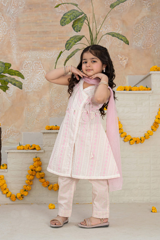 3 Piece Cotton Lawn Angrakha with Trouser for Girls Festive Wear K-MG-009
