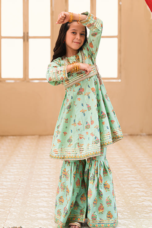 2 Piece Digital Print Festive Suit Floral Frock with Gharara MGF-011