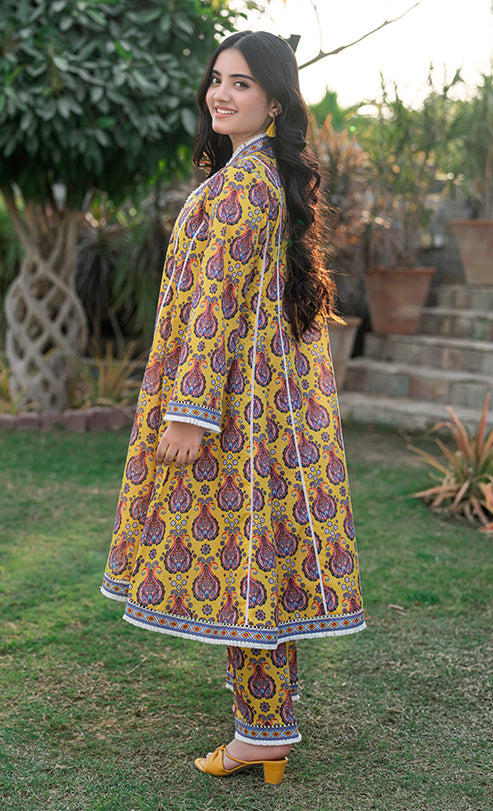 2 Piece Suit Cotton Lawn Digital Print Frock with Trouser T-ALPRTW-033