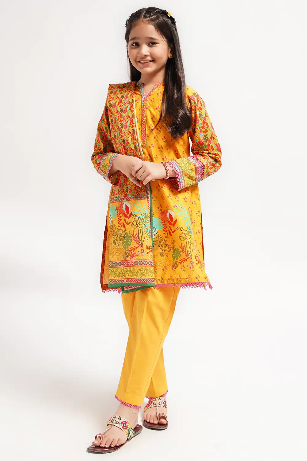 3 Piece Yellow Floral Digital Printed Lawn Suit 3PCS-045