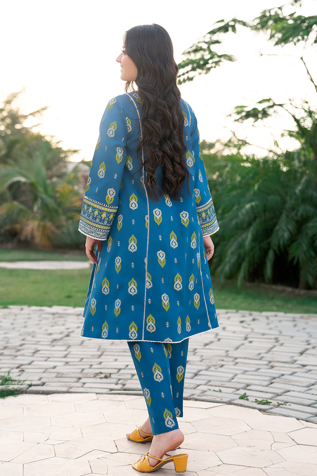 2 Piece Suit Angrakha Style Printed Frock with Trouser T-ALPRTW-059