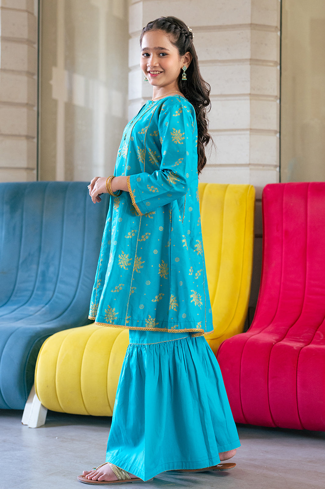 2 Piece Suit Cotton Lawn Table Print Frock with Garara K-SFC-001