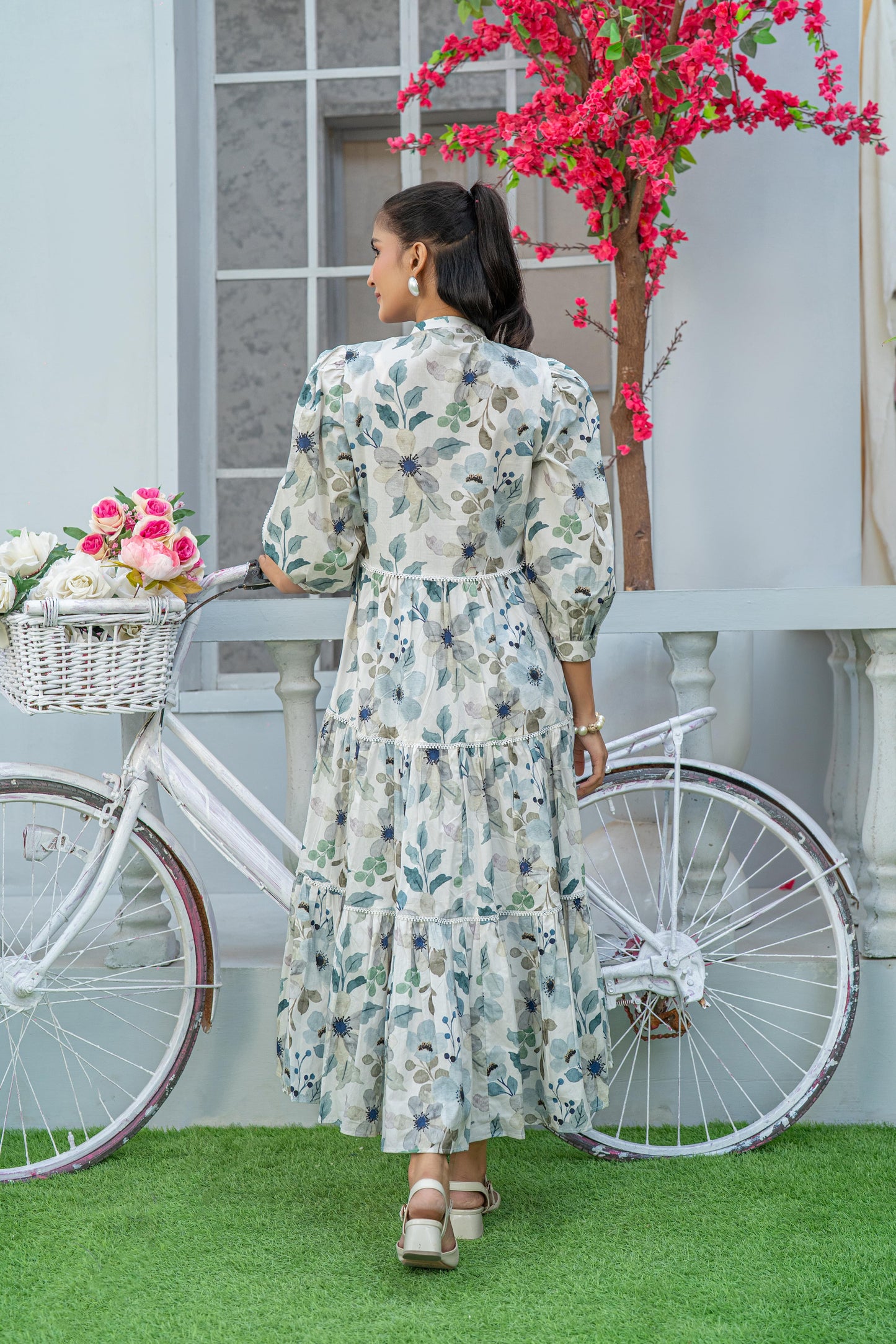 1 Piece Maxi Digital Printed Dress Red Cambric Cotton T-R-MAXI-015