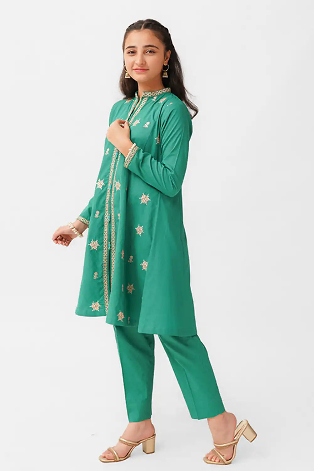 3 Piece Suit Cotton Lawn Embroidered Frock Style Dress JK-PRT-009