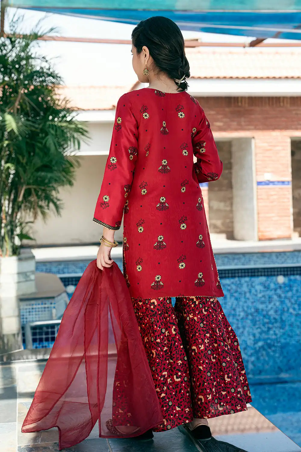 3 Piece Raw Silk Shirt with Garara & Dupatta K-SFC-014