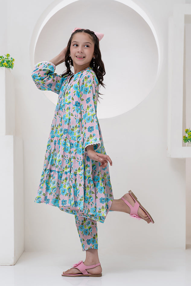 2 Piece Lawn Frill Frock Digital Printed K-ALPRTW-055