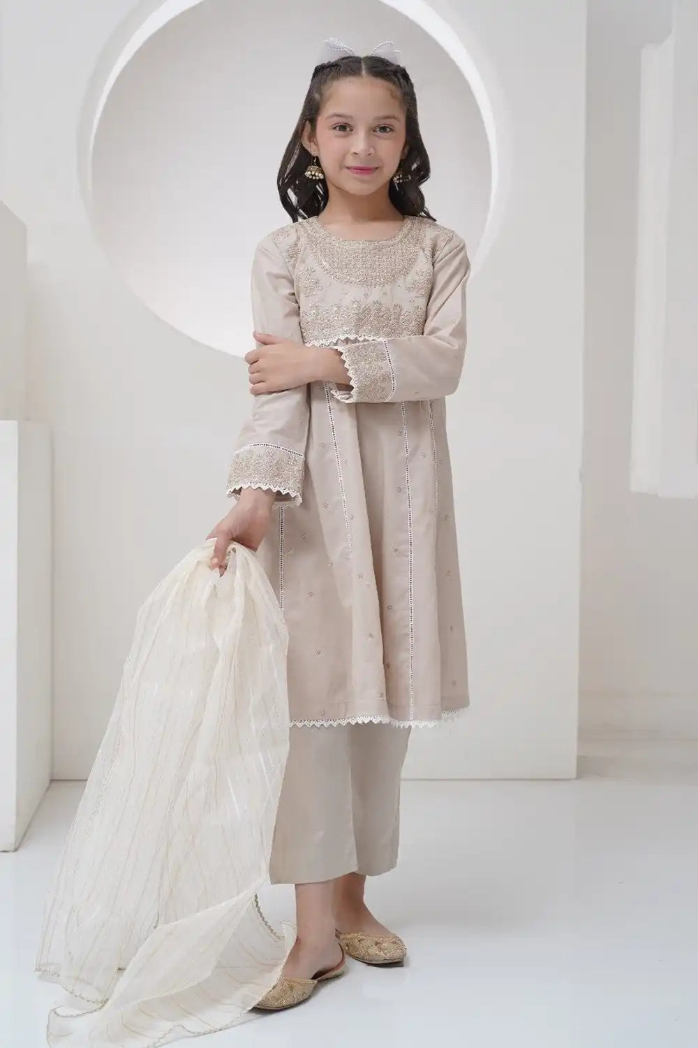 3 Piece Embroidered Frock with Organza Dupatta R-SFC-003