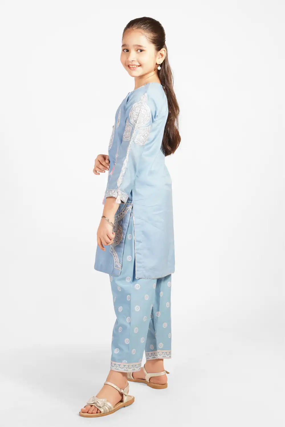 2PCS Embroidered with table print Suit In Cloudy Blue SKU: SFC-197