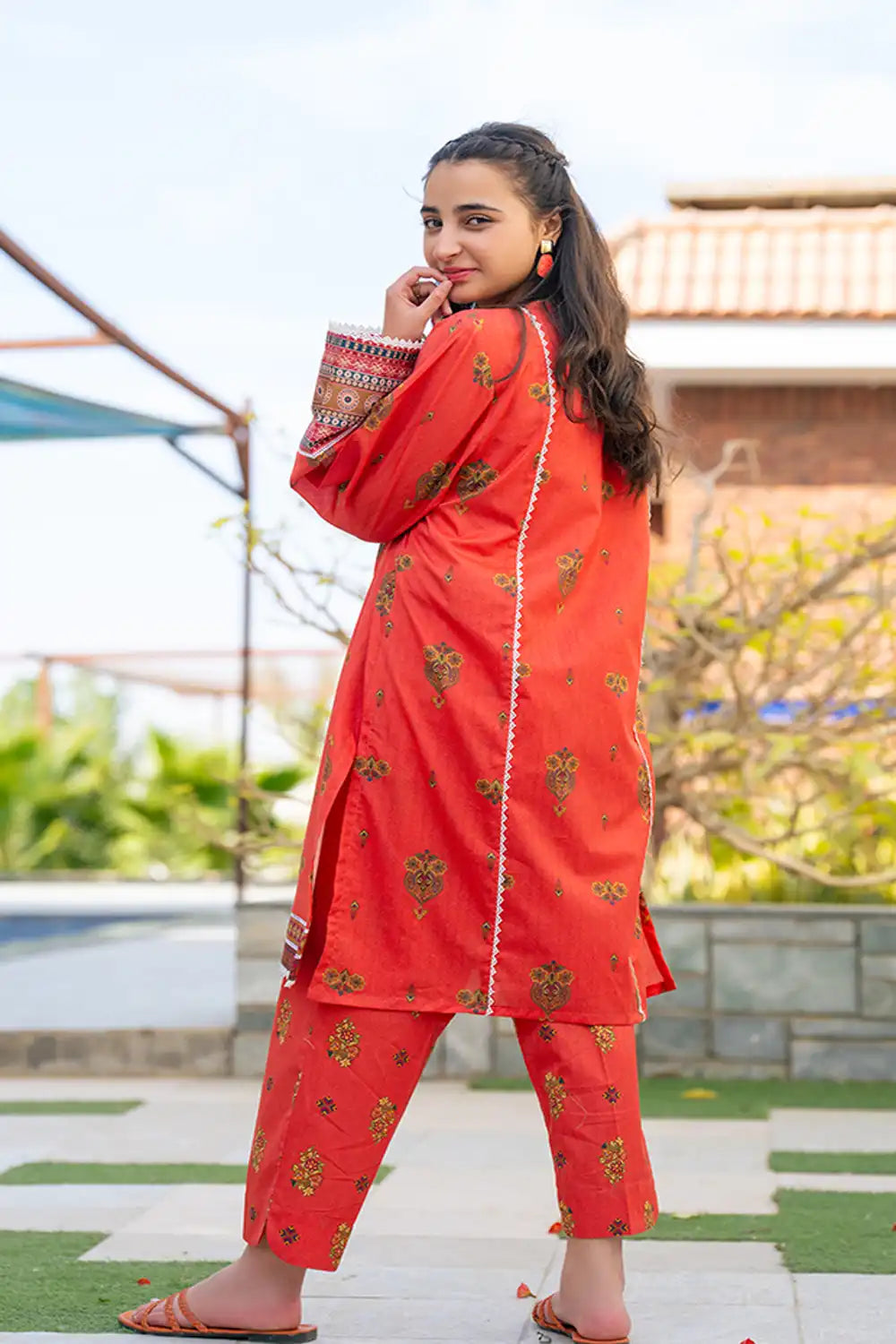 2 Piece Suit Lawn Dress Table Print Frock with Trouser T-ALPRTW-028