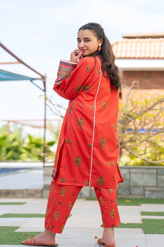 2 Piece Suit Lawn Dress Table Print Frock with Trouser T-ALPRTW-028