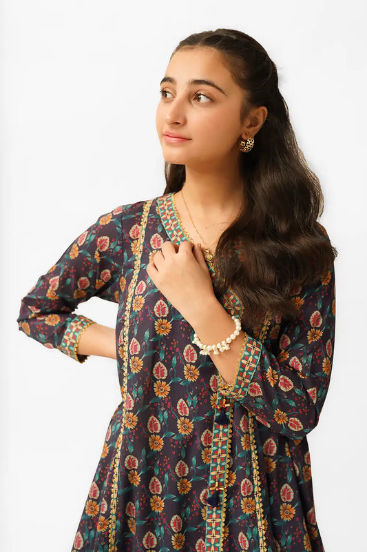 2 Piece Suit Printed Angrakha Style Frock with Shalwar T-ALPRTW-034