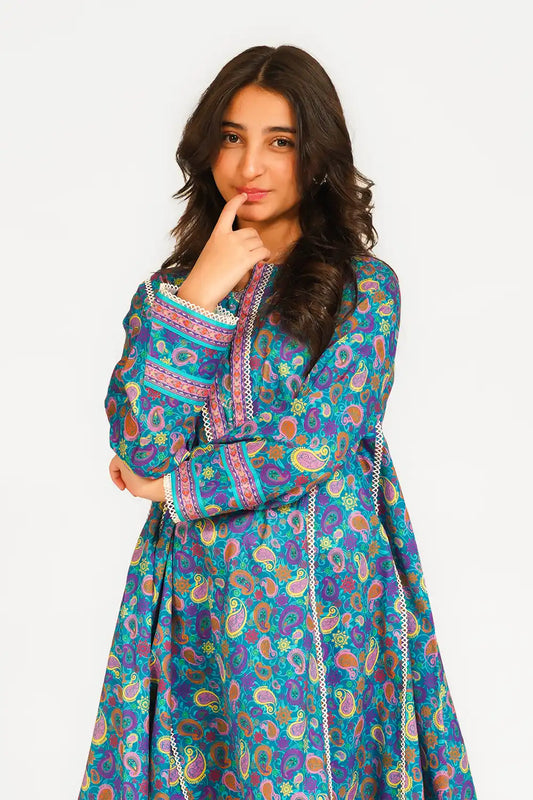 2 Piece Suit Lawn All-Over Printed Frock with Trouser T-ALPRTW-035
