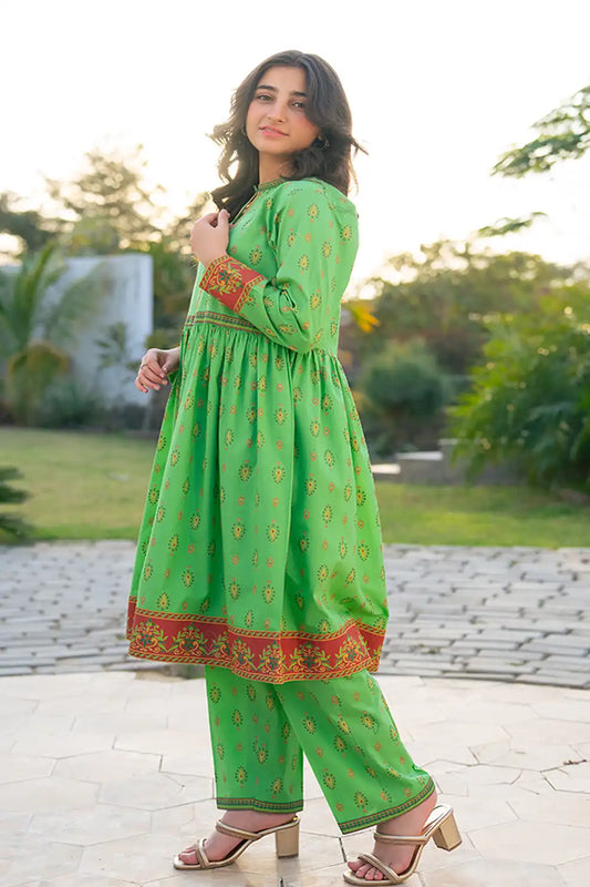 2 Piece Suit Lawn Dress Table Print Frock with Trouser T-ALPRTW-058
