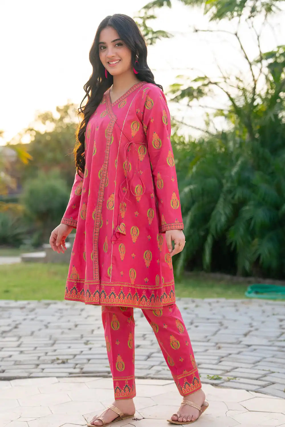 2 Piece Suit Lawn Dyed Gold Print Angrakha Style T-ALPRTW-060