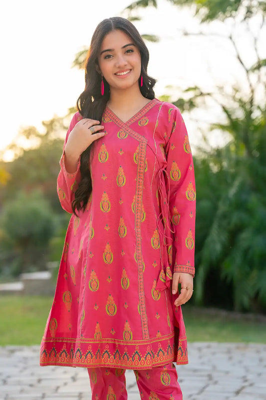 2 Piece Suit Lawn Dyed Gold Print Angrakha Style T-ALPRTW-060