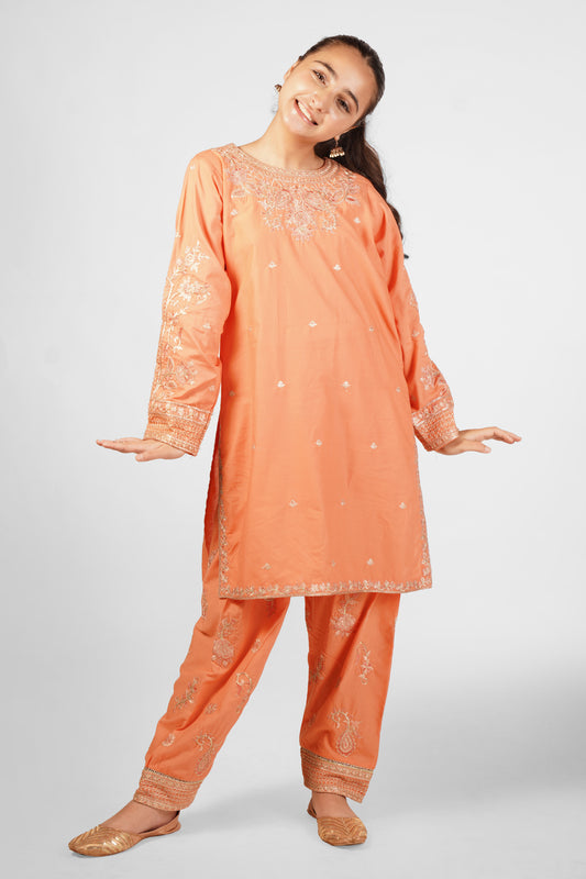 2 Piece Embroidered Suit with Floral Design & Shalwar SFC-193