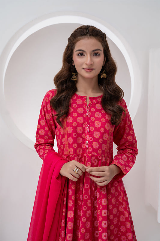 3 Piece Hot Pink Jacquard Eastern Phiswas  JK-PRT-012