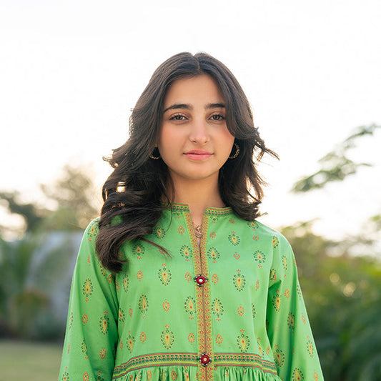 2 Piece Suit Lawn Dress Table Print Frock with Trouser T-ALPRTW-058