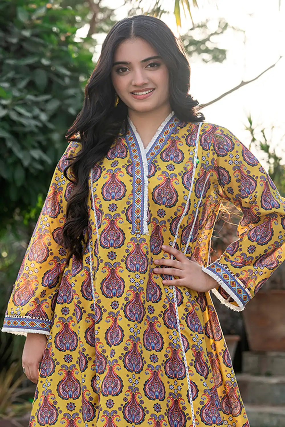 2 Piece Suit Cotton Lawn Digital Print Frock with Trouser T-ALPRTW-033