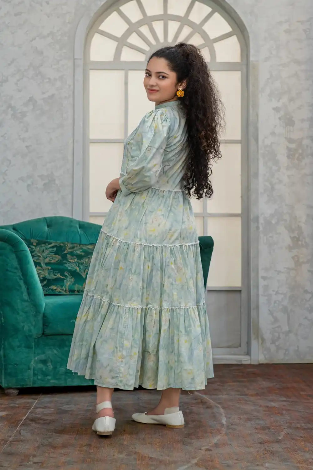 1 Piece Maxi Digital Printed Dress Red Cambric Cotton T-R-MAXI-015