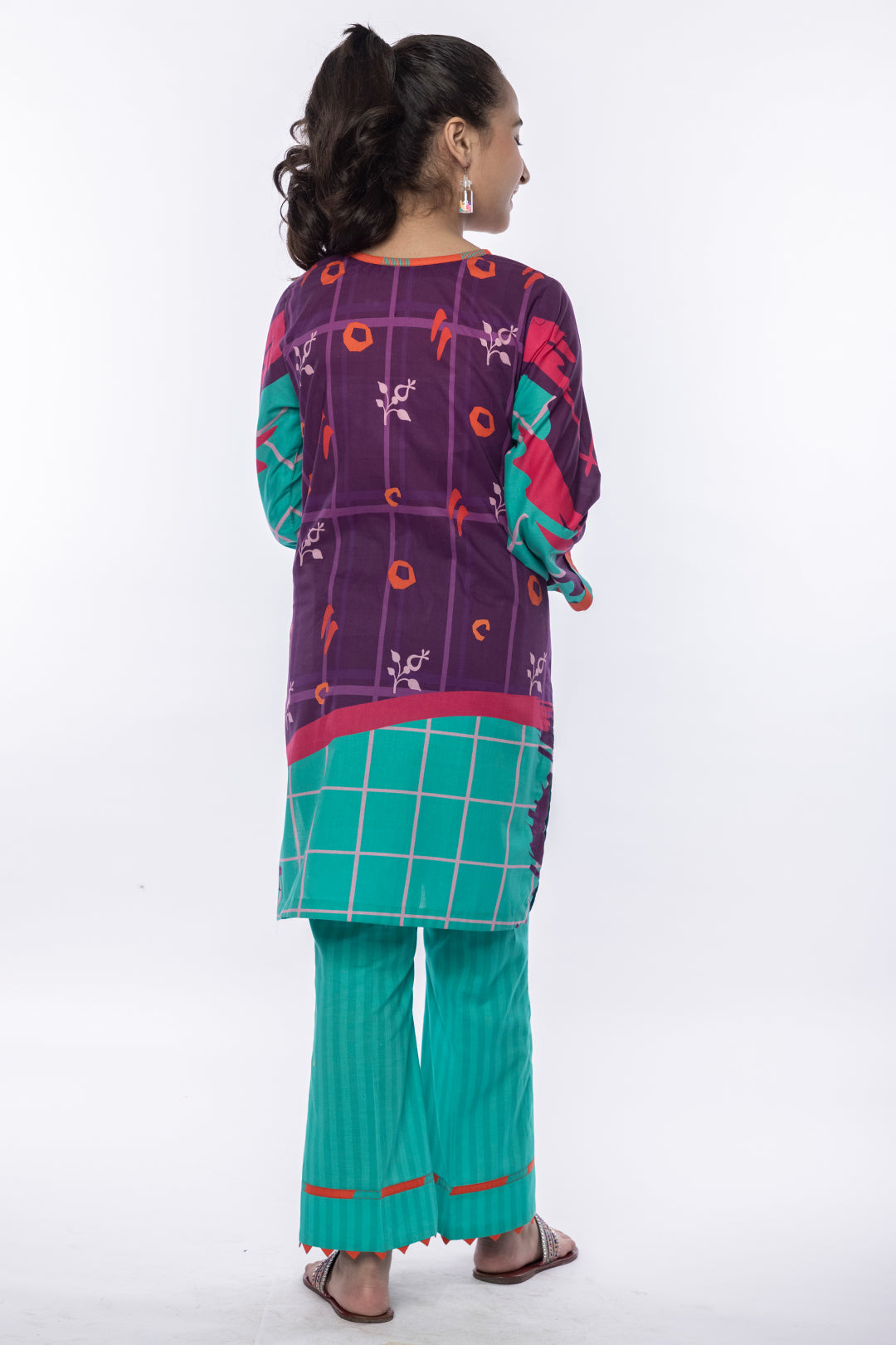 2 Piece Printed Lawn Suit in Dark Purple with Dyed Trouser MAC-015