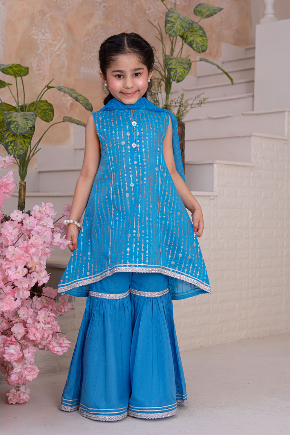 3 Piece Cotton Tunic with Gharara for Girls Festive Wear K-MG-001