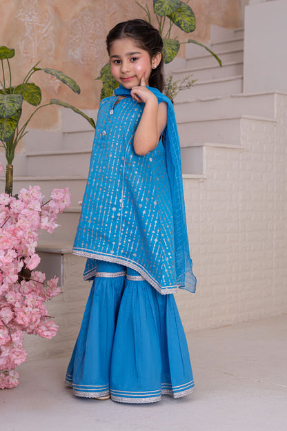 3 Piece Cotton Tunic with Gharara for Girls Festive Wear K-MG-001