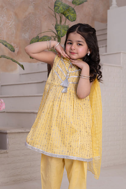 3 Piece Lawn Tunic with Shalwar for Girls Festive Wear K-MG-002