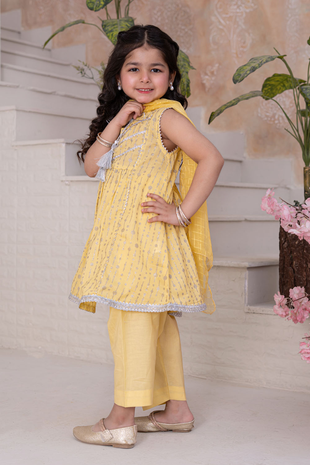 3 Piece Lawn Tunic with Shalwar for Girls Festive Wear K-MG-002