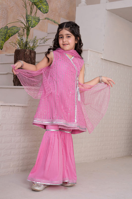 3 Piece Cotton Angrakha Gharara for Girls Festive Wear K-MG-003