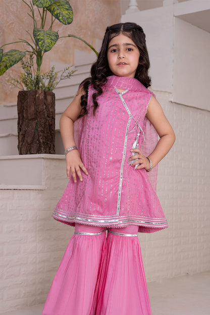 3 Piece Cotton Angrakha Gharara for Girls Festive Wear K-MG-003