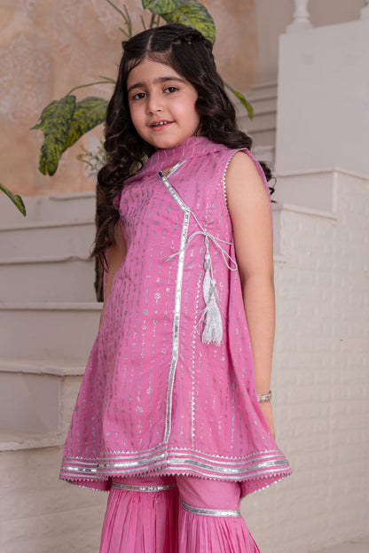 3 Piece Cotton Angrakha Gharara for Girls Festive Wear K-MG-003