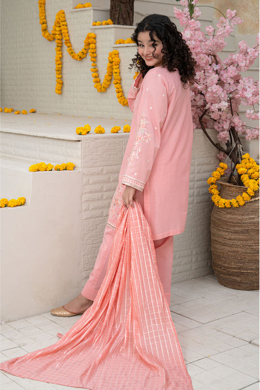 3 Piece Embroidered Cotton Lawn Eastern Formal Suit for Girls Classic Pink T-SFC-S26-009