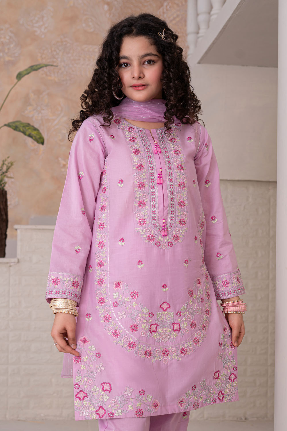 3 Piece Embroidered Cotton Lawn Eastern Formal Suit for Girls Sugar Plum T-SFC-S26-004