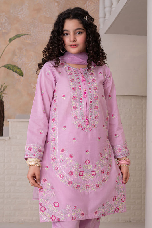 3 Piece Embroidered Cotton Lawn Eastern Formal Suit for Girls Sugar Plum T-SFC-S26-004