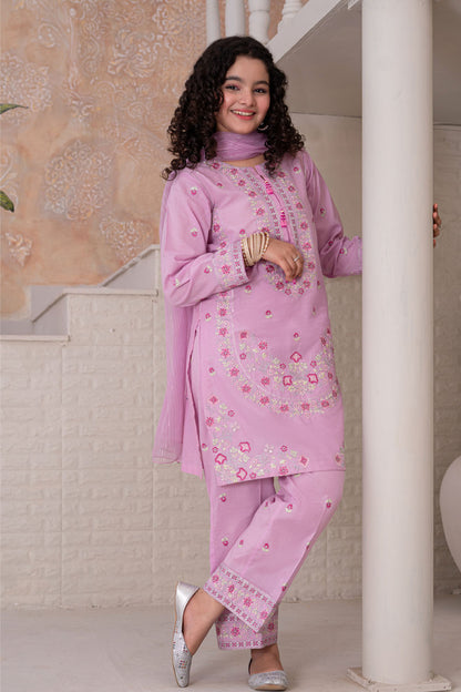 3 Piece Embroidered Cotton Lawn Eastern Formal Suit for Girls Sugar Plum T-SFC-S26-004