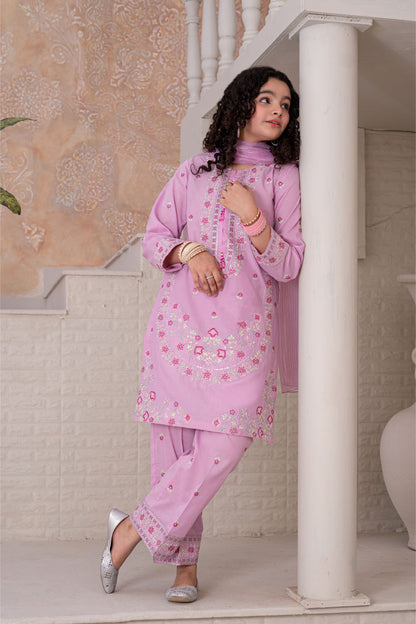 3 Piece Embroidered Cotton Lawn Eastern Formal Suit for Girls Sugar Plum T-SFC-S26-004