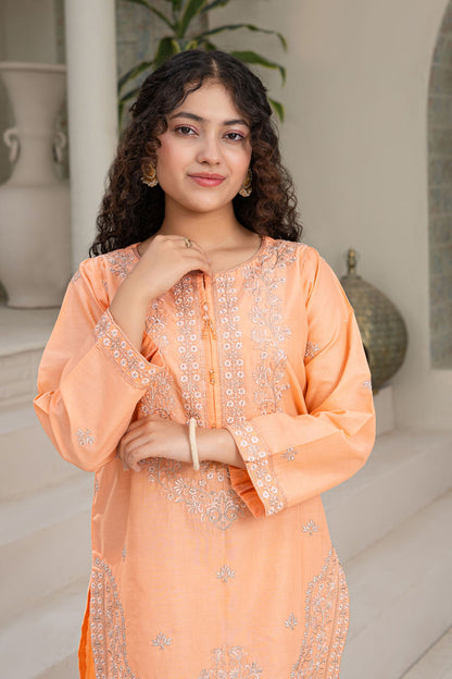 3 Piece Embroidered Cotton Eastern Formal Suit for Girls Creamy Peach T-SFC-S26-008