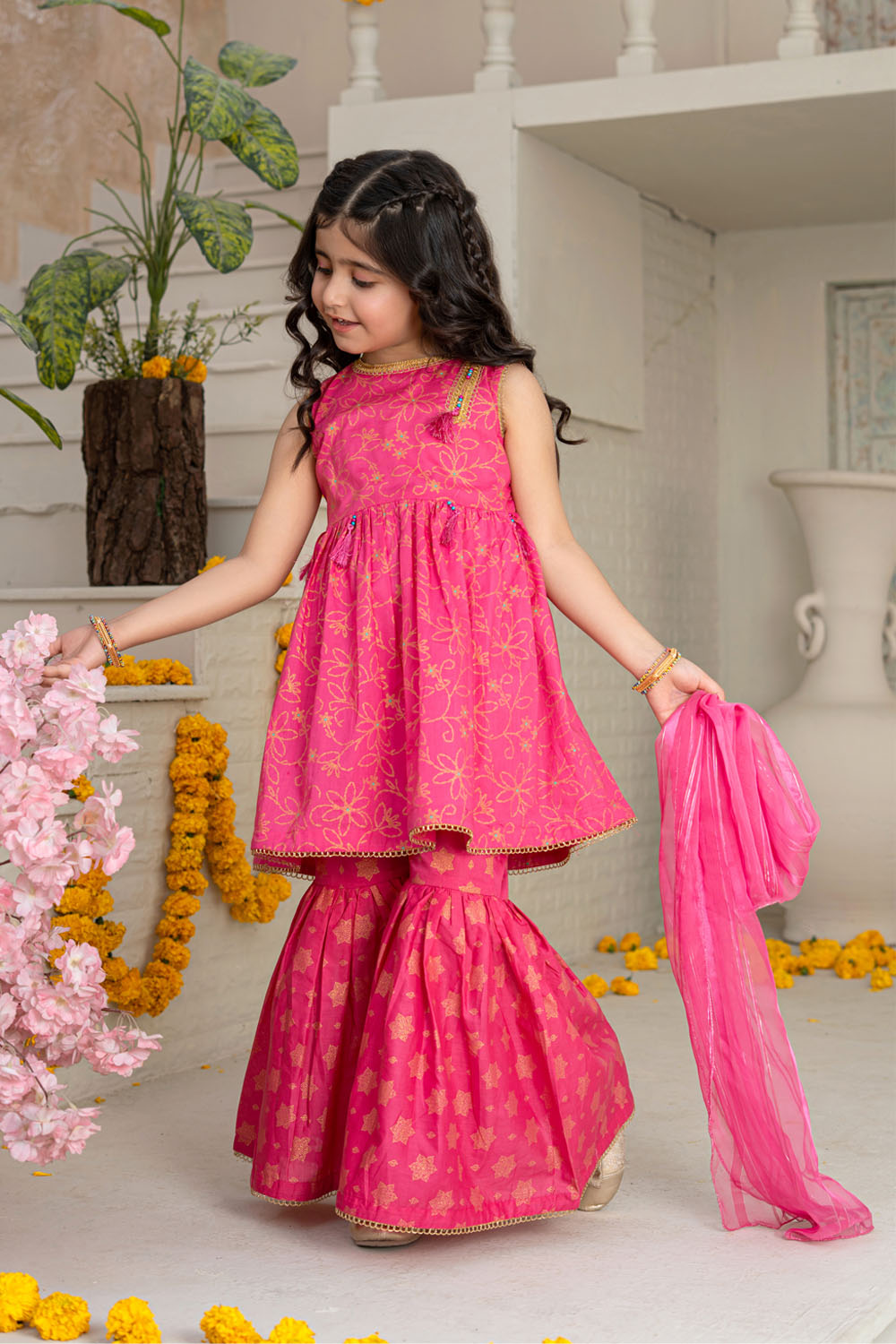 3 Piece Cotton Peplum Gharara for Girls Festive Wear K-MG-006