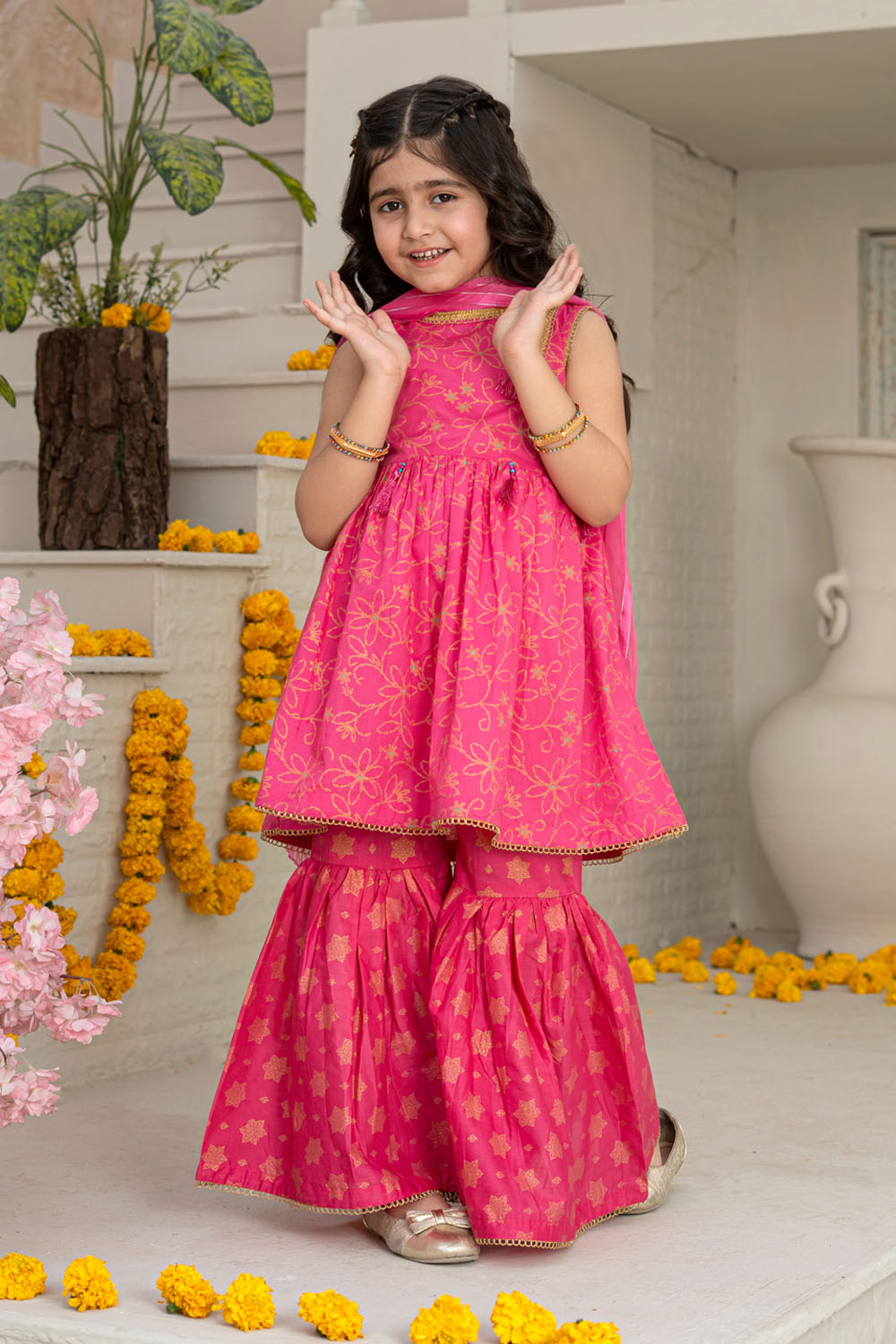 3 Piece Cotton Peplum Gharara for Girls Festive Wear K-MG-006