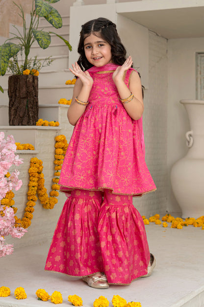3 Piece Cotton Peplum Gharara for Girls Festive Wear K-MG-006