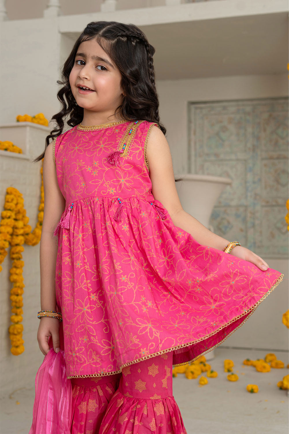 3 Piece Cotton Peplum Gharara for Girls Festive Wear K-MG-006