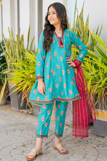 3 Piece Stitched Frock Digital Print Motifs Design K-SFC-013