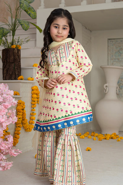 3 Piece Cotton A-Line Frock with Gharara for Girls Festive Wear K-MG-022