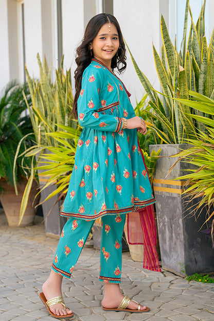 3 Piece Stitched Frock Digital Print Motifs Design K-SFC-013