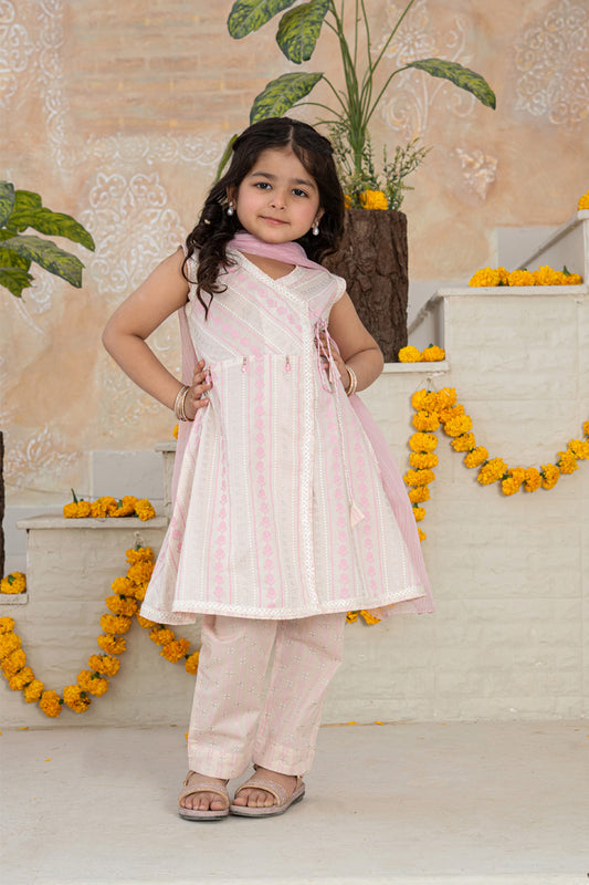 3 Piece Cotton Lawn Angrakha with Trouser for Girls Festive Wear K-MG-009