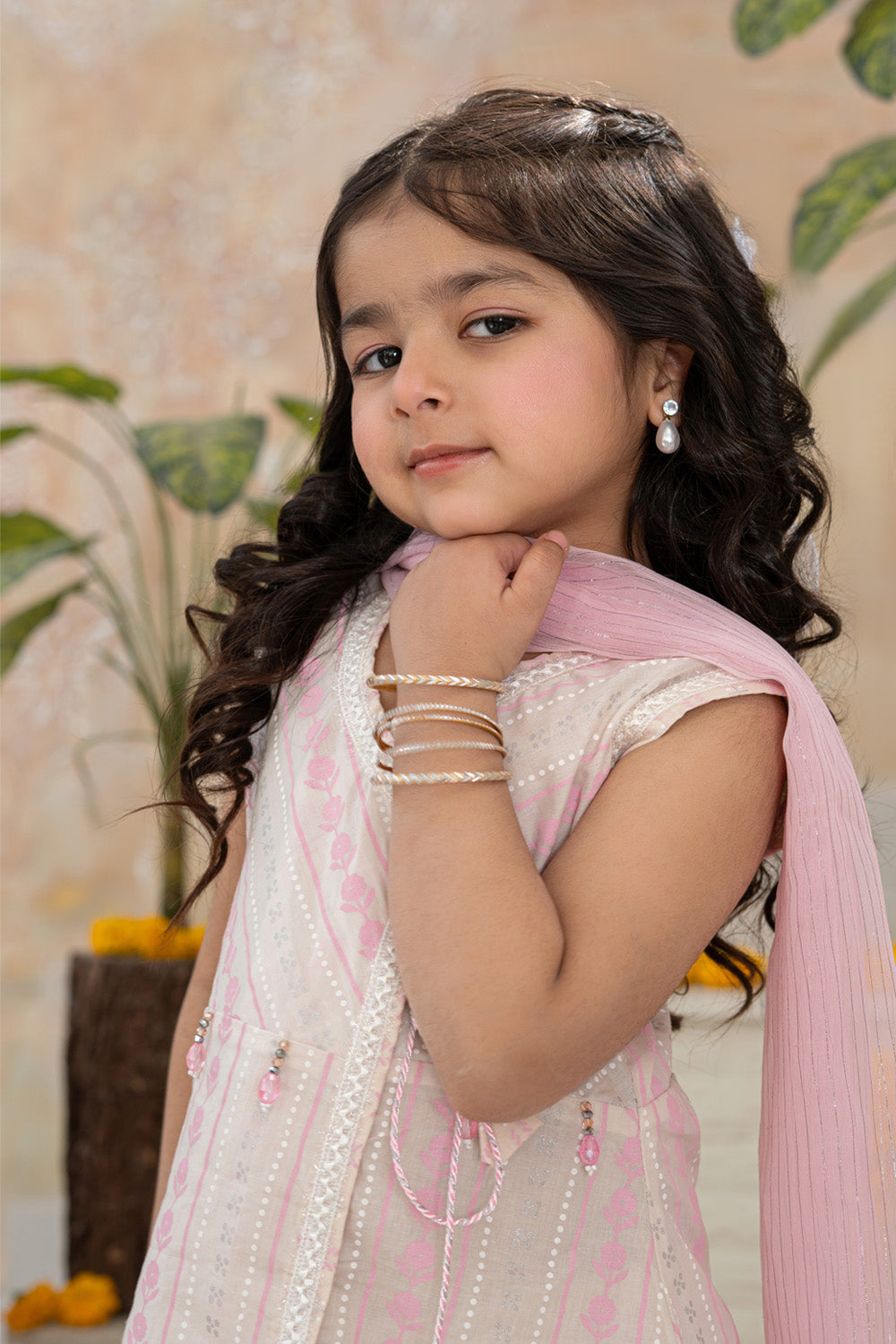 3 Piece Cotton Lawn Angrakha with Trouser for Girls Festive Wear K-MG-009