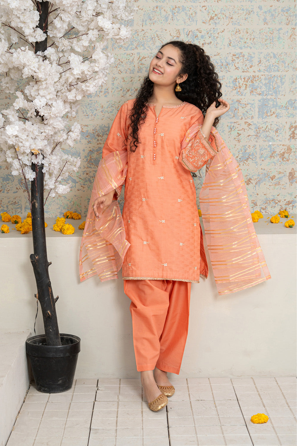 3 Piece Suit Embroidered Shirt with Shalwar T-SFC-D-032